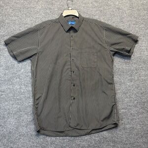 Frenzy Exlusive Shirt Mens XL Black White Stripe Button Up Short Sleeve Collared